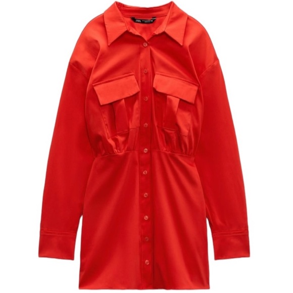 New ZARA POPLIN SHIRT RED DRESS - Picture 9 of 14
